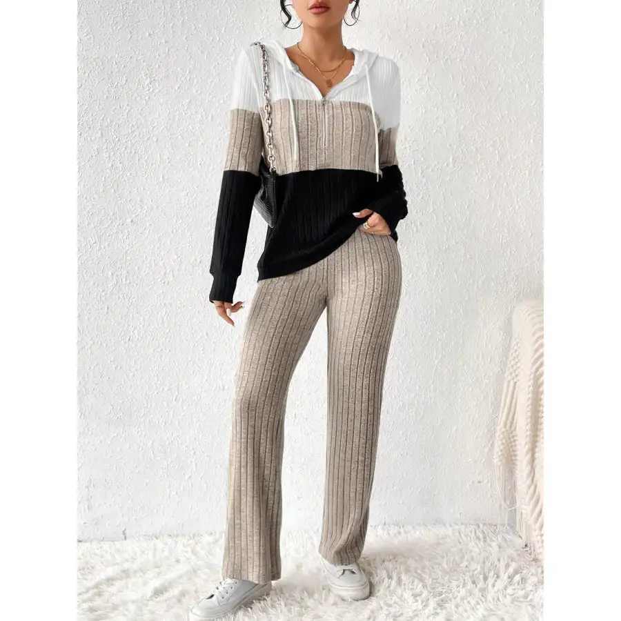 Block Half Zip Hooded Top and Pants Set