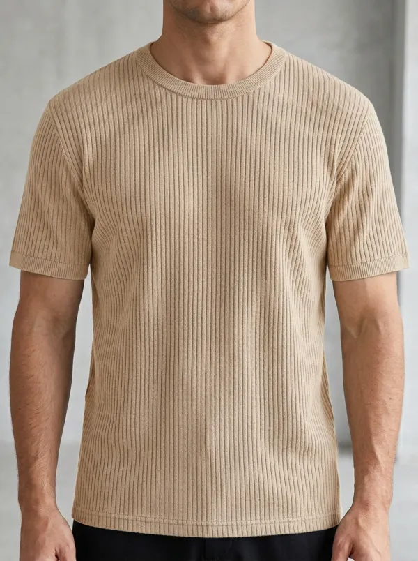 Ribbed-Knit Minimal Men's Knit Crew-Neck T-Shirt