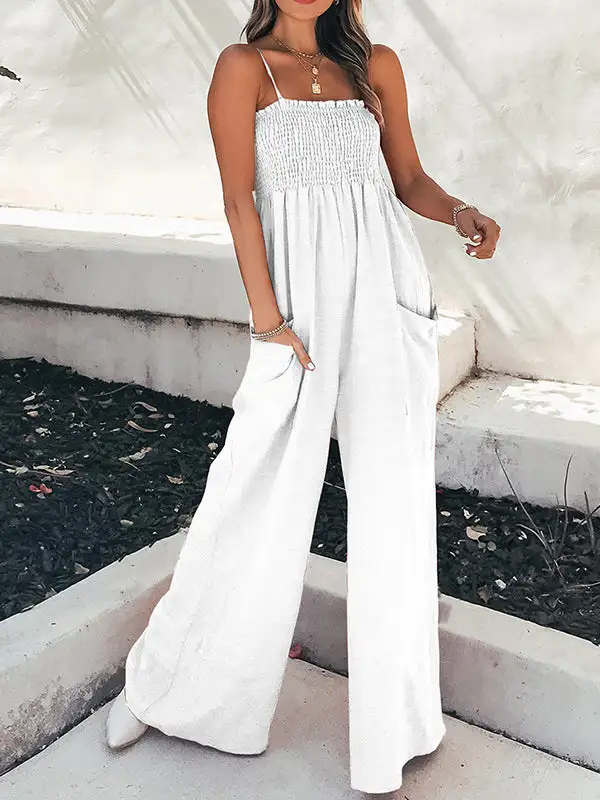 Jumpsuits Met Hoge Taille Losse Elasticiteit Geplooide Zakken