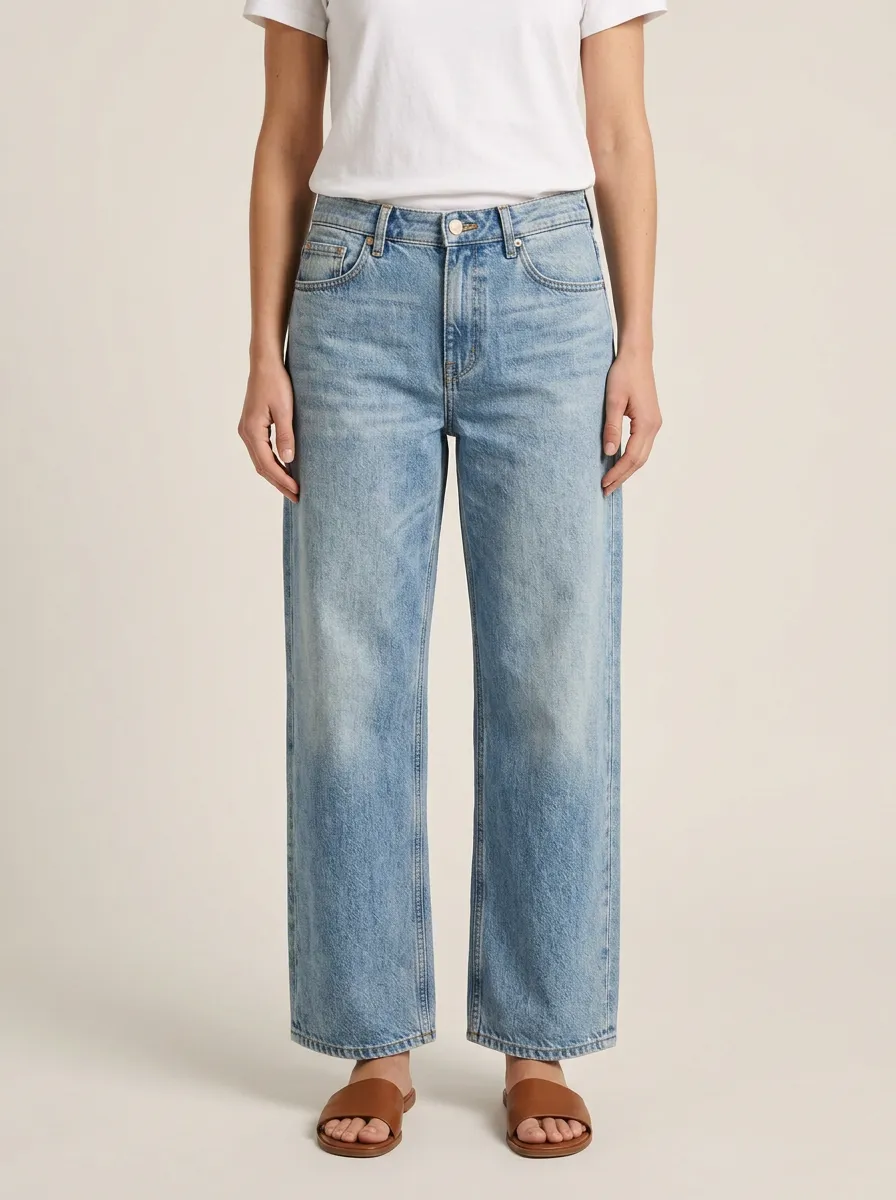 Women's Mid-Rise Five-Pocket Wide-Leg Denim Jeans