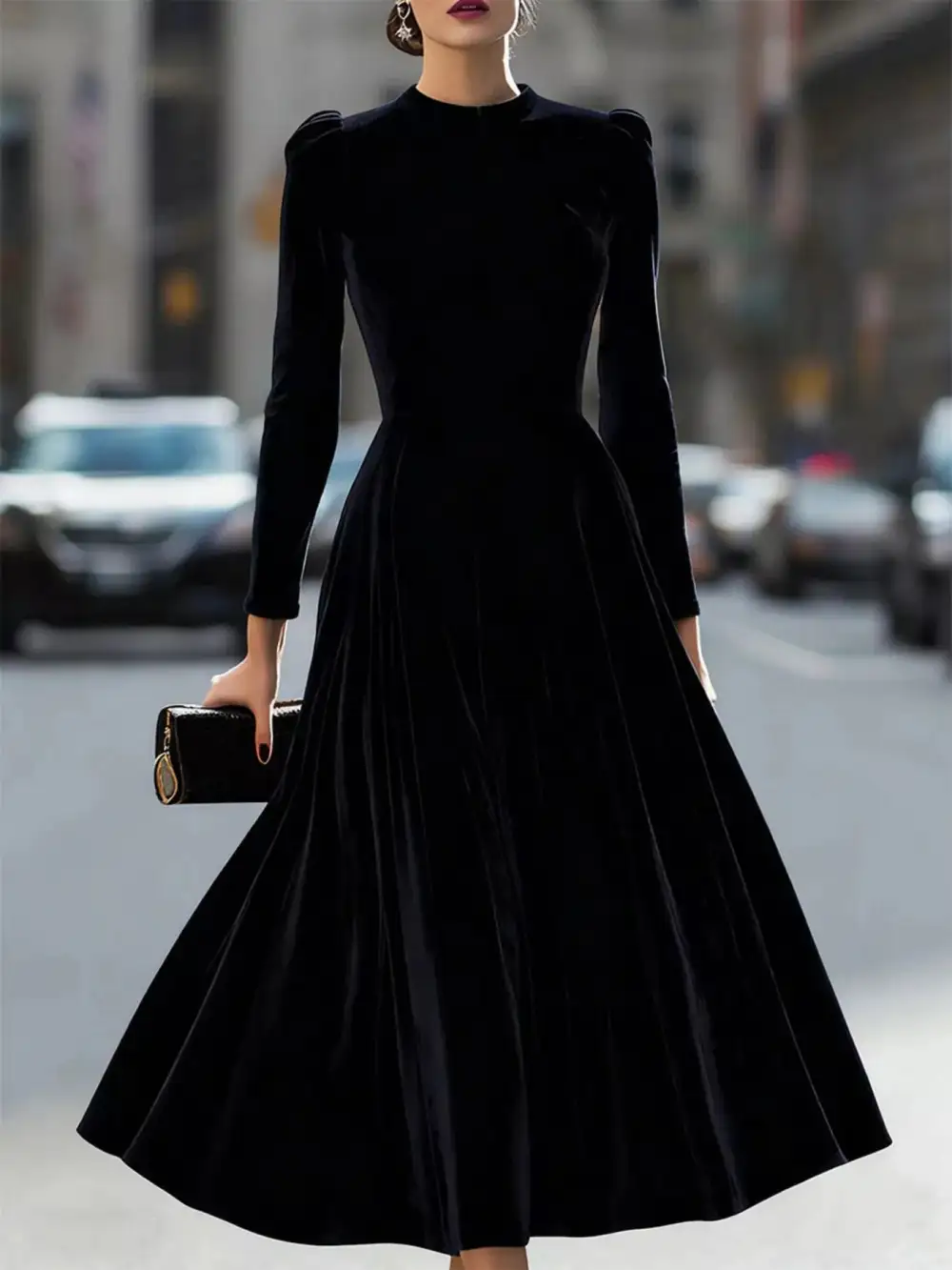 Velvet Long Sleeve Dress Casual