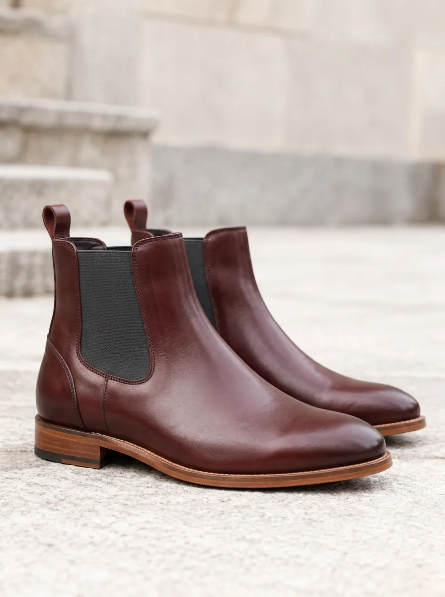 Durable Look Leather Look Chelsea Work Boots in Burgundy