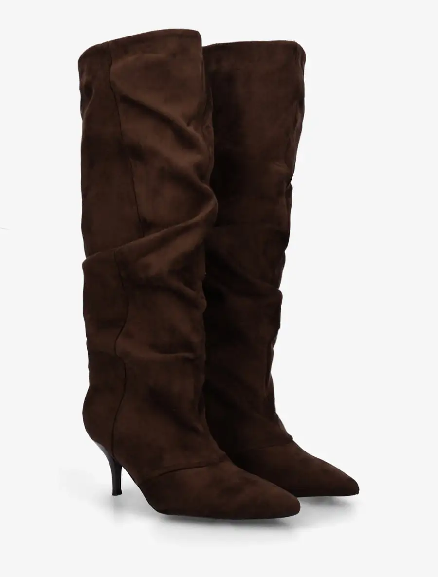 Clean Line Block Heel Faux Suede Knee High Boots
