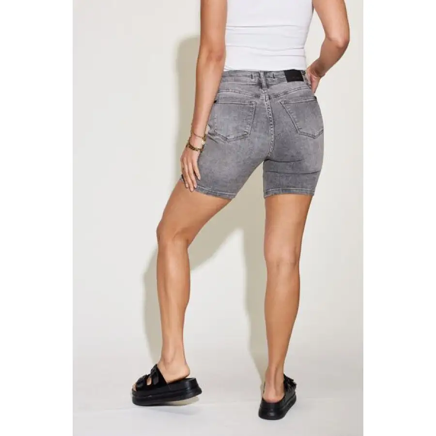 Full Size High Waist Washed Denim Shorts