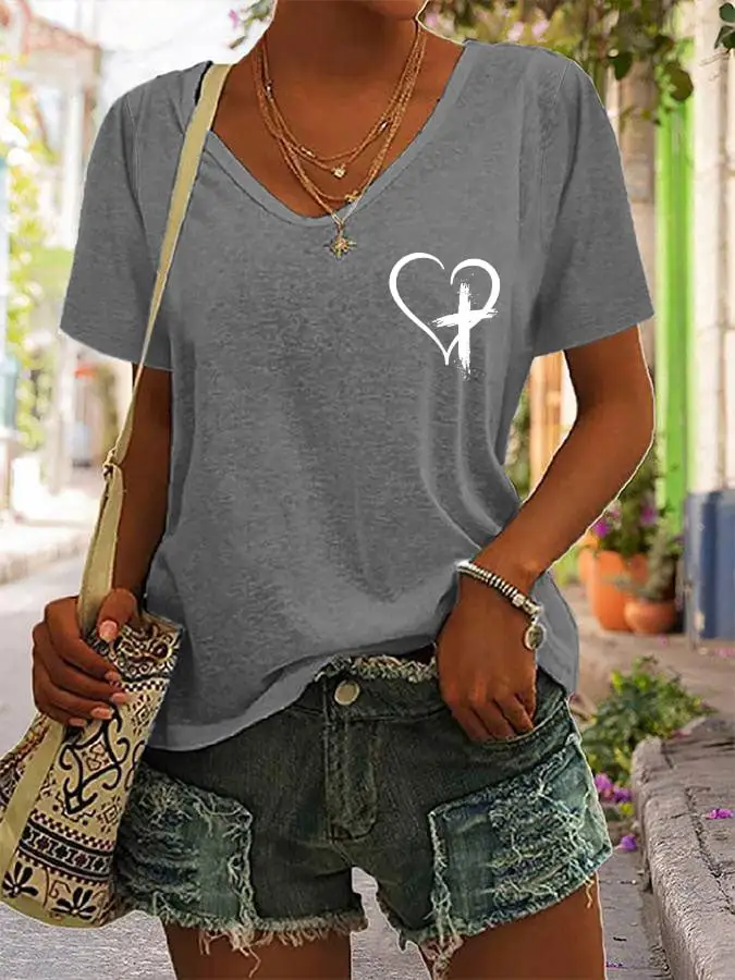 Women's Faith Cross Leave The Judgin To Jesus V-Neck T-Shirt