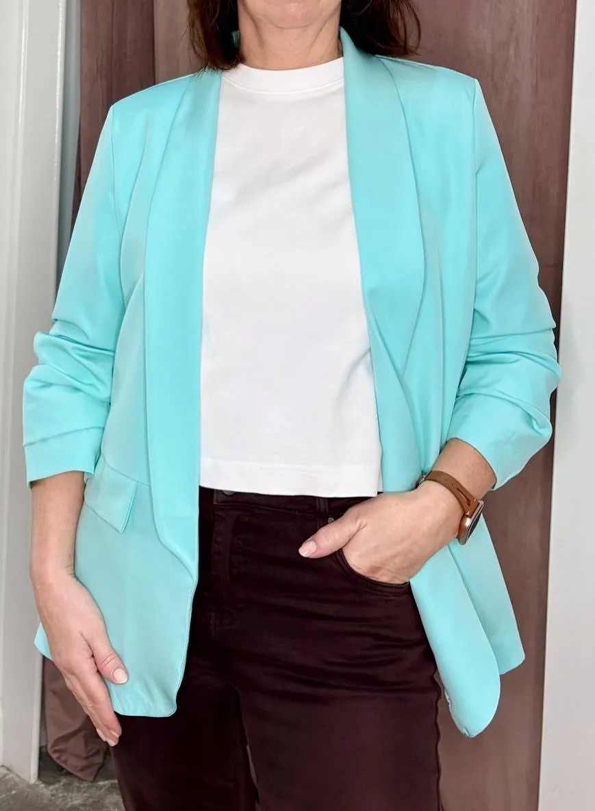 Mint Gathered Sleeve Blazer