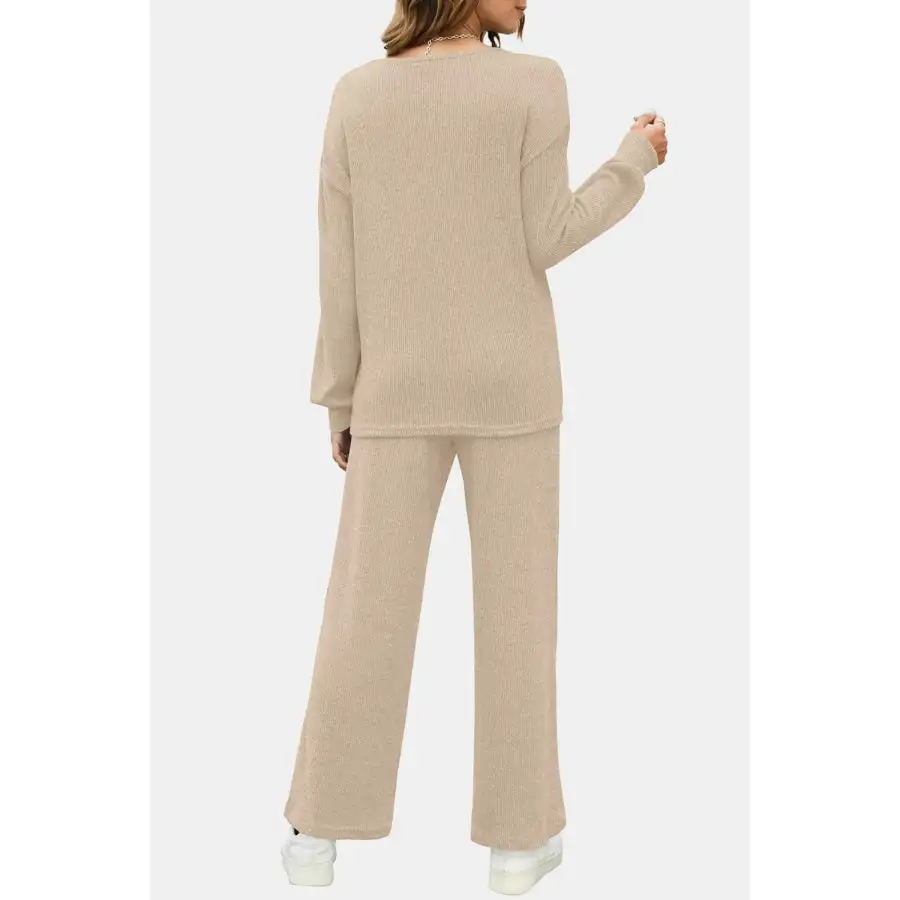 Relaxed Round Neck Long Sleeve Top and Pants Set