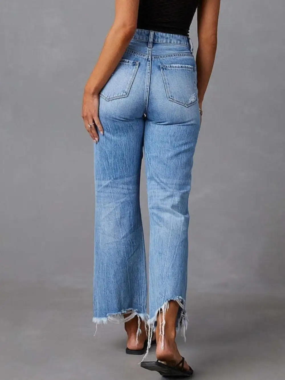 Clean Flare Leg Raw Hem Distressed Denim Jeans
