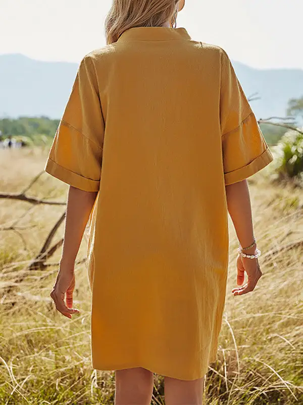 A Line High Waisted Pocket Solid Color Split Joint V Neck