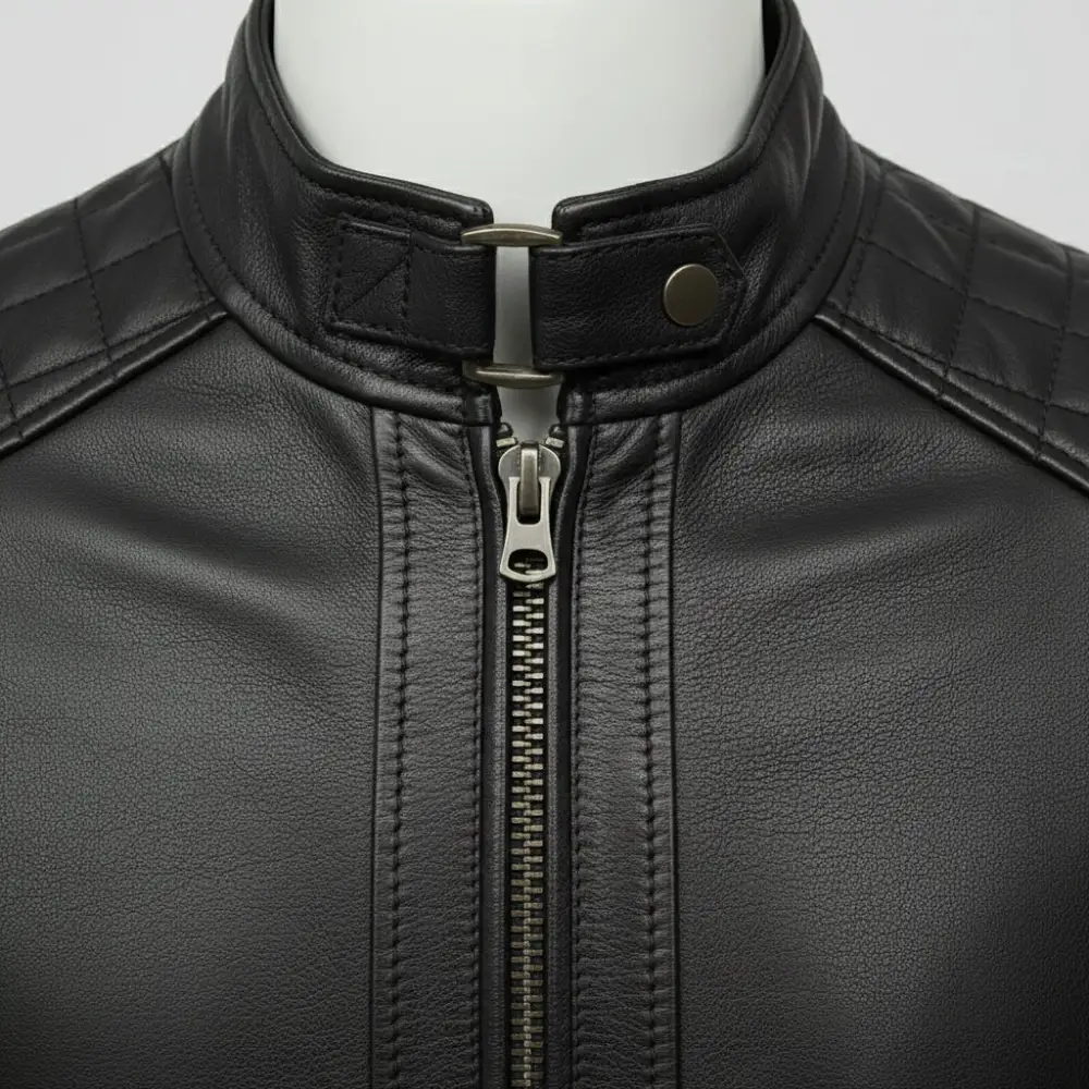 Textured Leather Biker Motorcycle Multi Pocket Jacket
