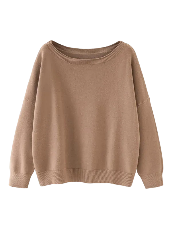 Women's Scoop Neck Sweater - Drop Shoulder Knit Top