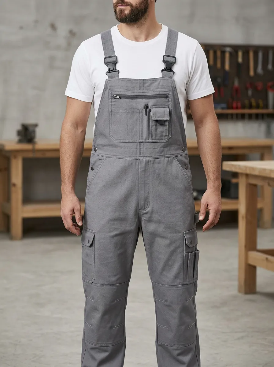 Men's Streamlined Multi-Pocket Cargo Bib Work Overalls