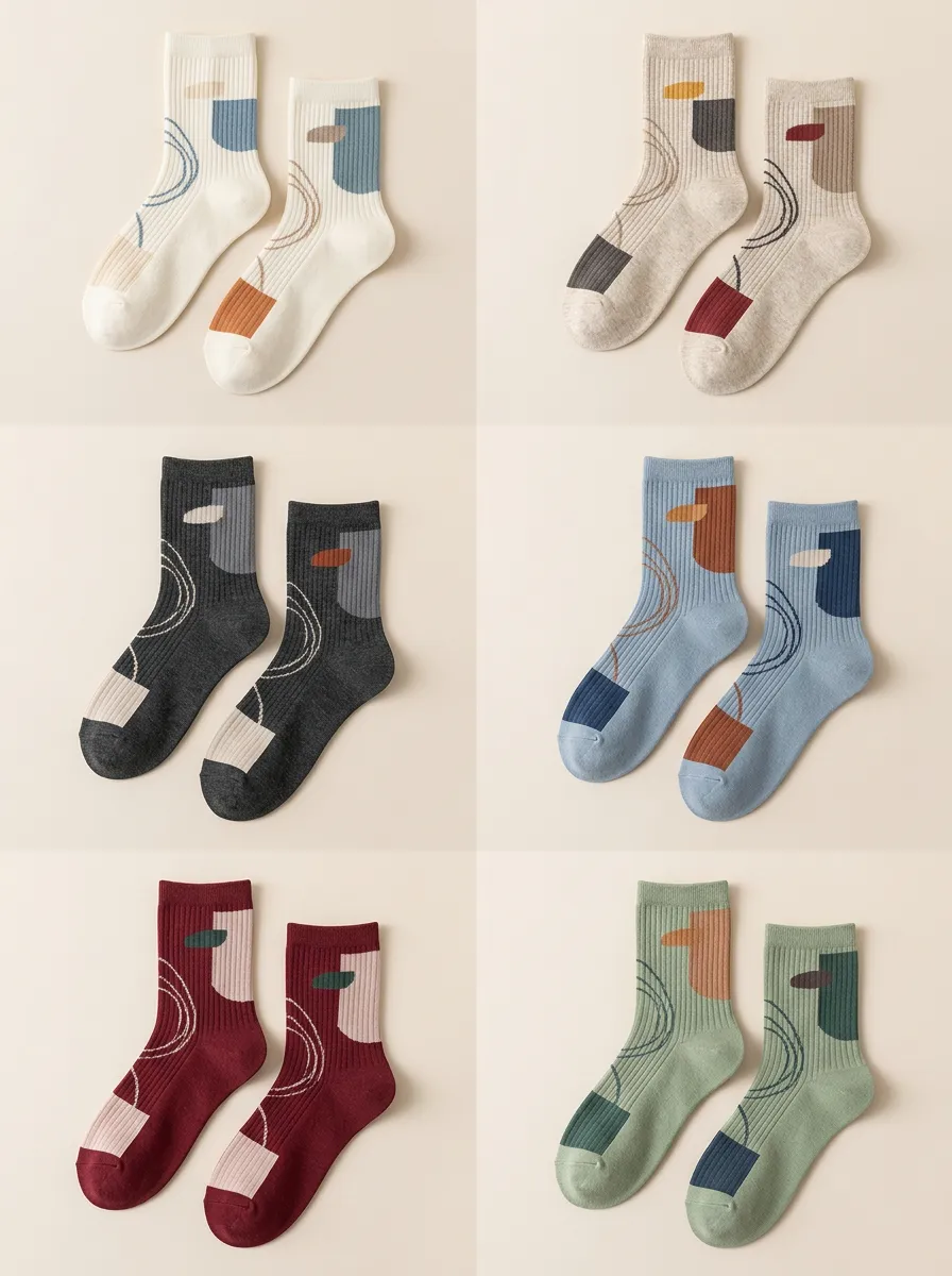 Women's Abstract Geometric Ribbed Crew Socks Three Pair Set