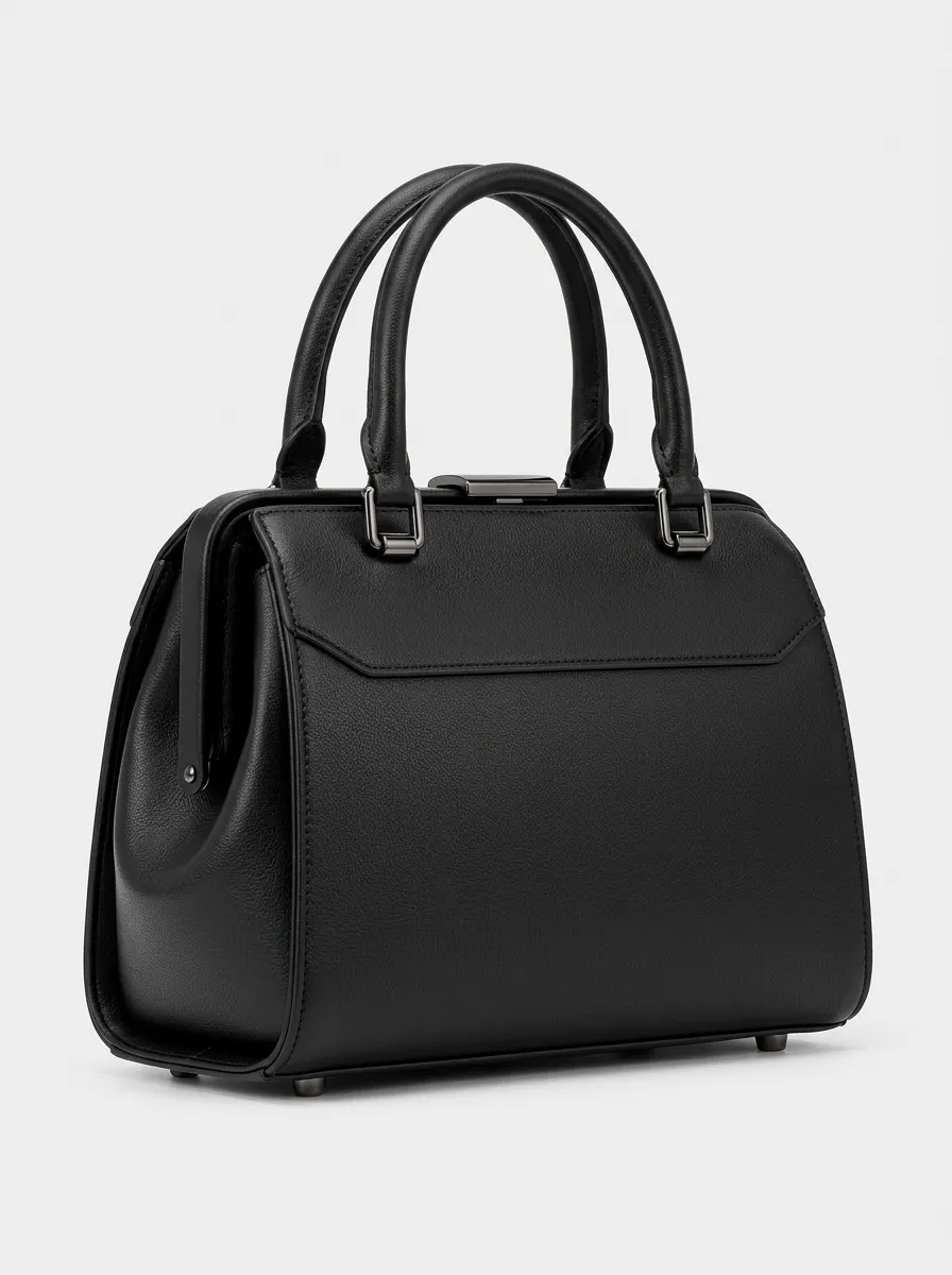Women's Classic Black Top Handle Handbag with Doctor Bag Silhouette
