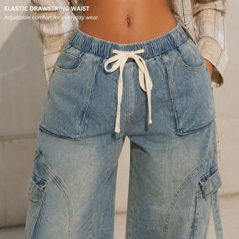 Women's Vintage Wash Baggy Cargo Jeans