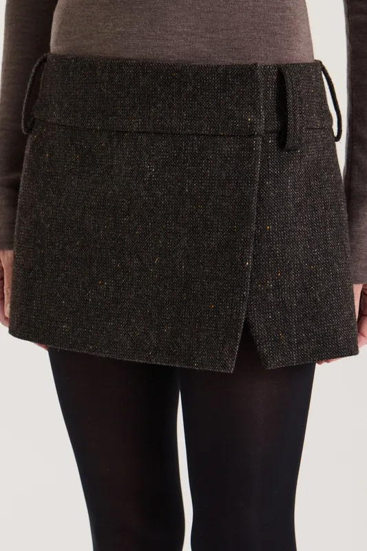 Graphite Tweed Low-Rise Skirt