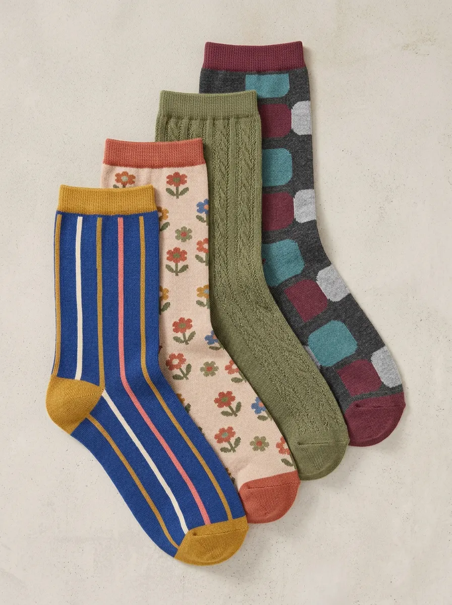 Versatile Geometric Floral Classic Look Women's Four Pair Socks