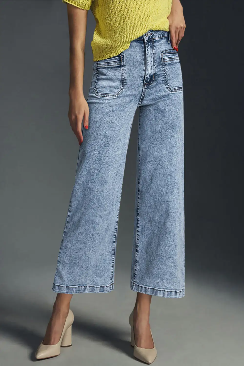 Chic Patch Pocket Straight Leg Loose Jeans