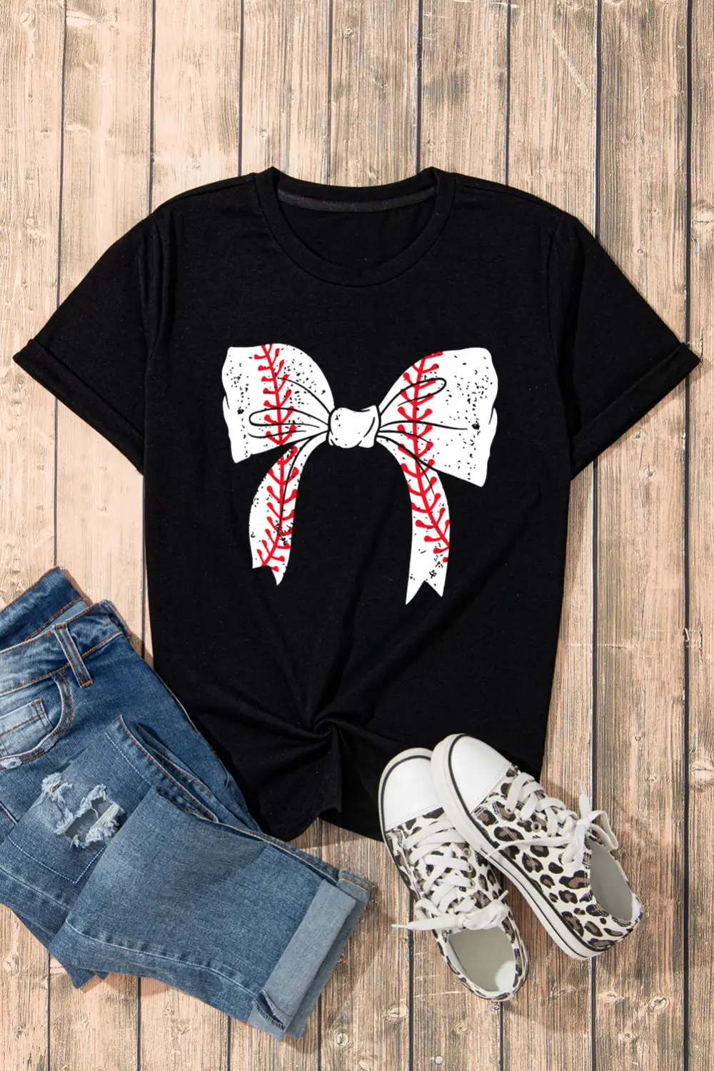 Black Baseball Bowknot Graphic Casual
