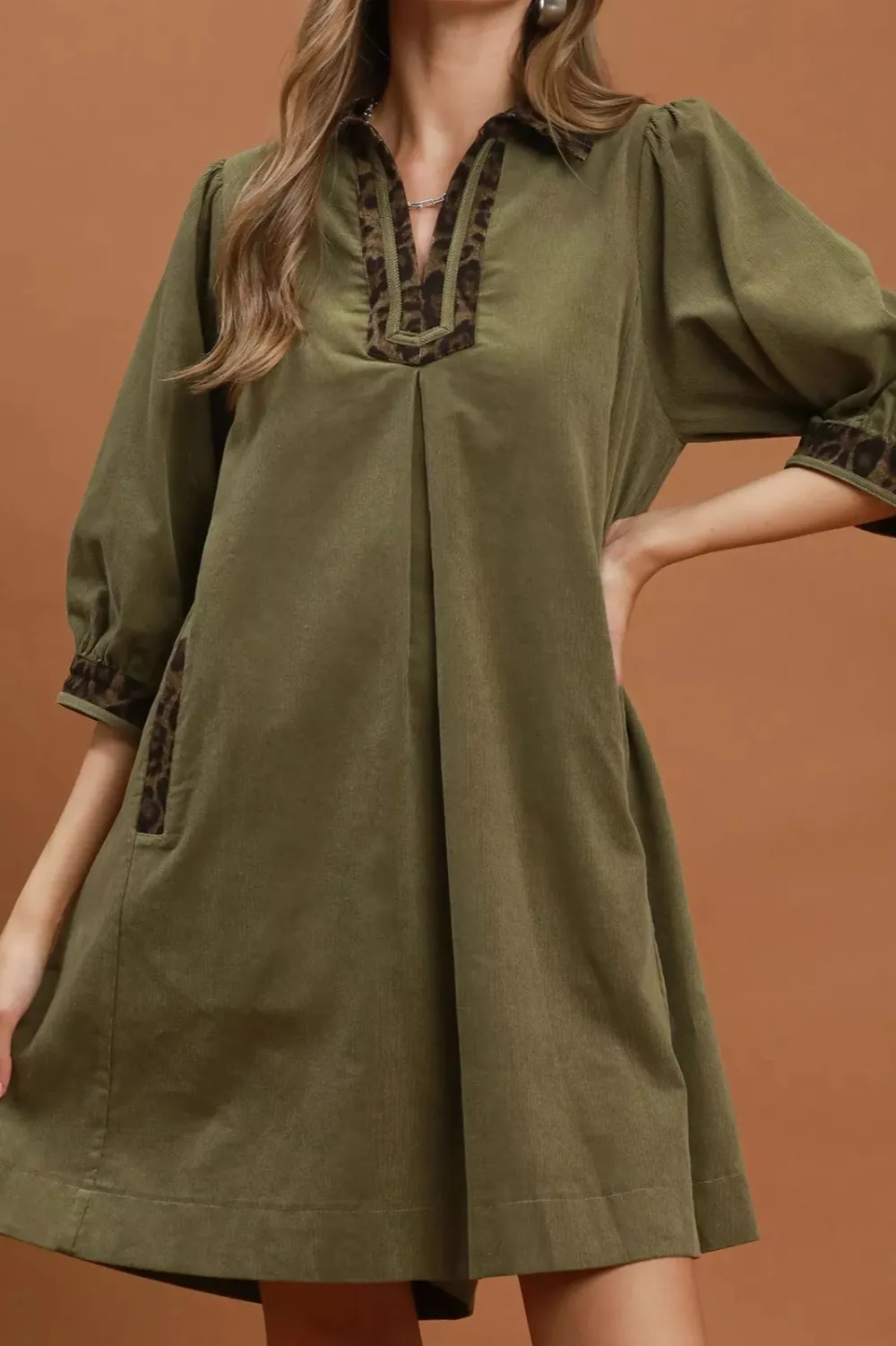 V-Neck Shift Dress With Contrast Trim