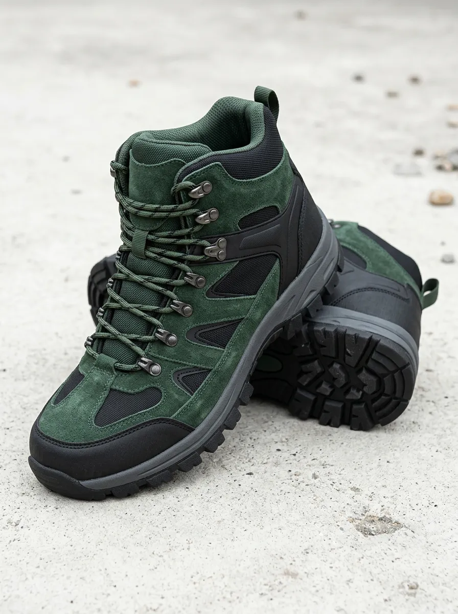 Men's Green Suede Hiking Boots