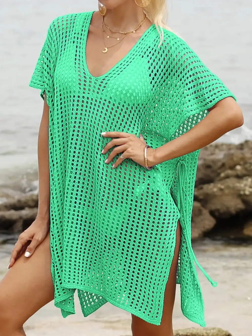 Side Tied V Neck Swim Cover Up