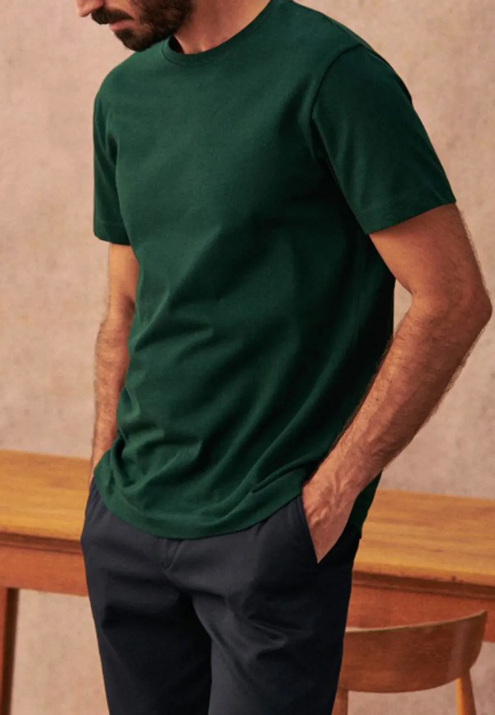Forest Green Solid Short Sleeve Crew Neck T-Shirt