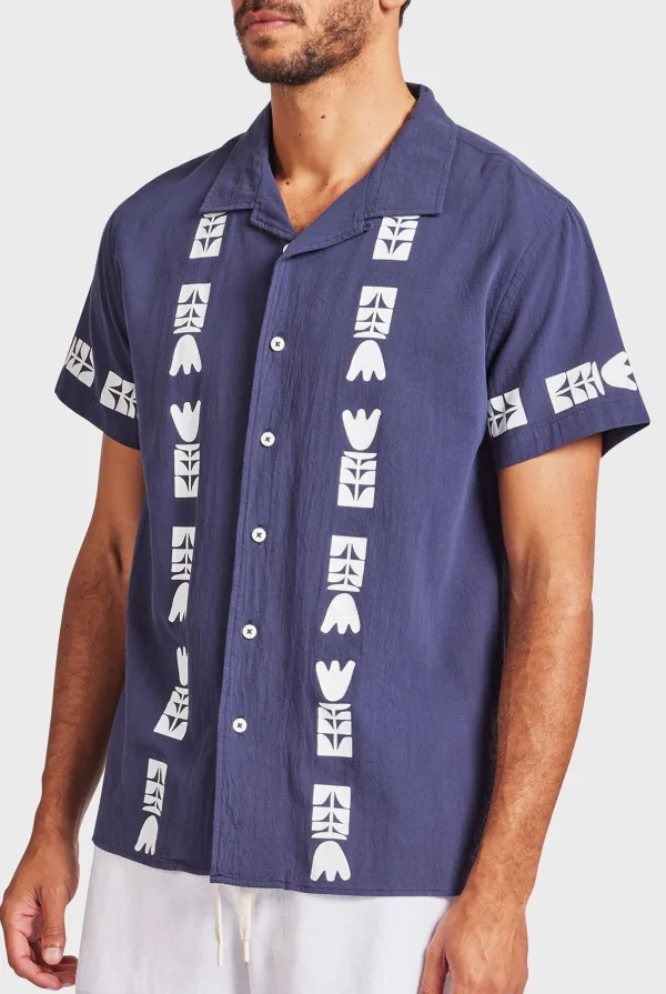 Kemp Short Sleeve Shirt- Navy/white