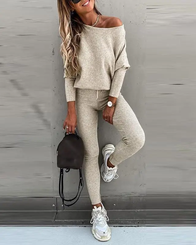 Women's 2 Piece Lounge Outfit Long Sleeve Pullover Tops Drawstring High Waisted Pants Set Tracksuit