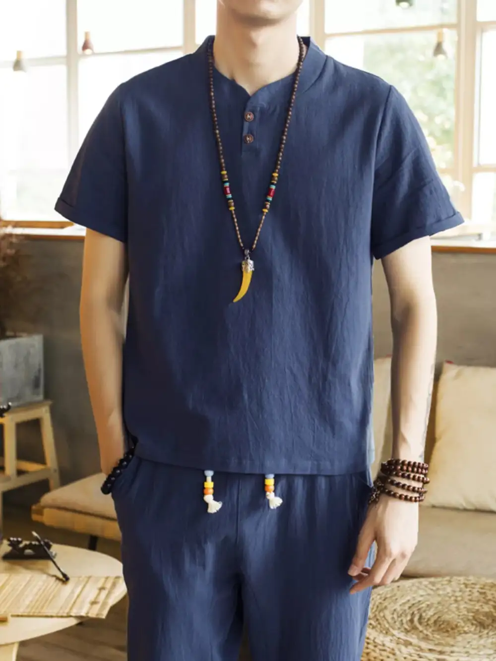 Men's Plus Size Button Detail Short Sleeve Top
