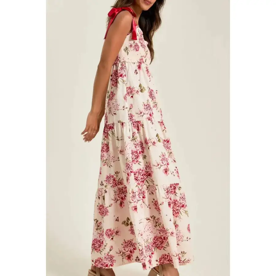 Floral Tiered Maxi Dress with Mixed Print Design