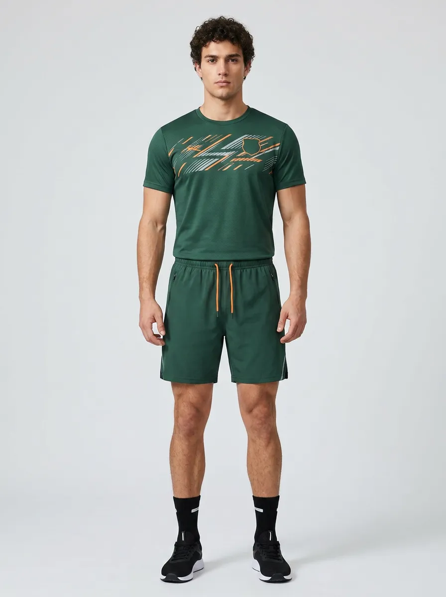 Men's Athletic Sports Geometric Printed T-shirt and Shorts Set