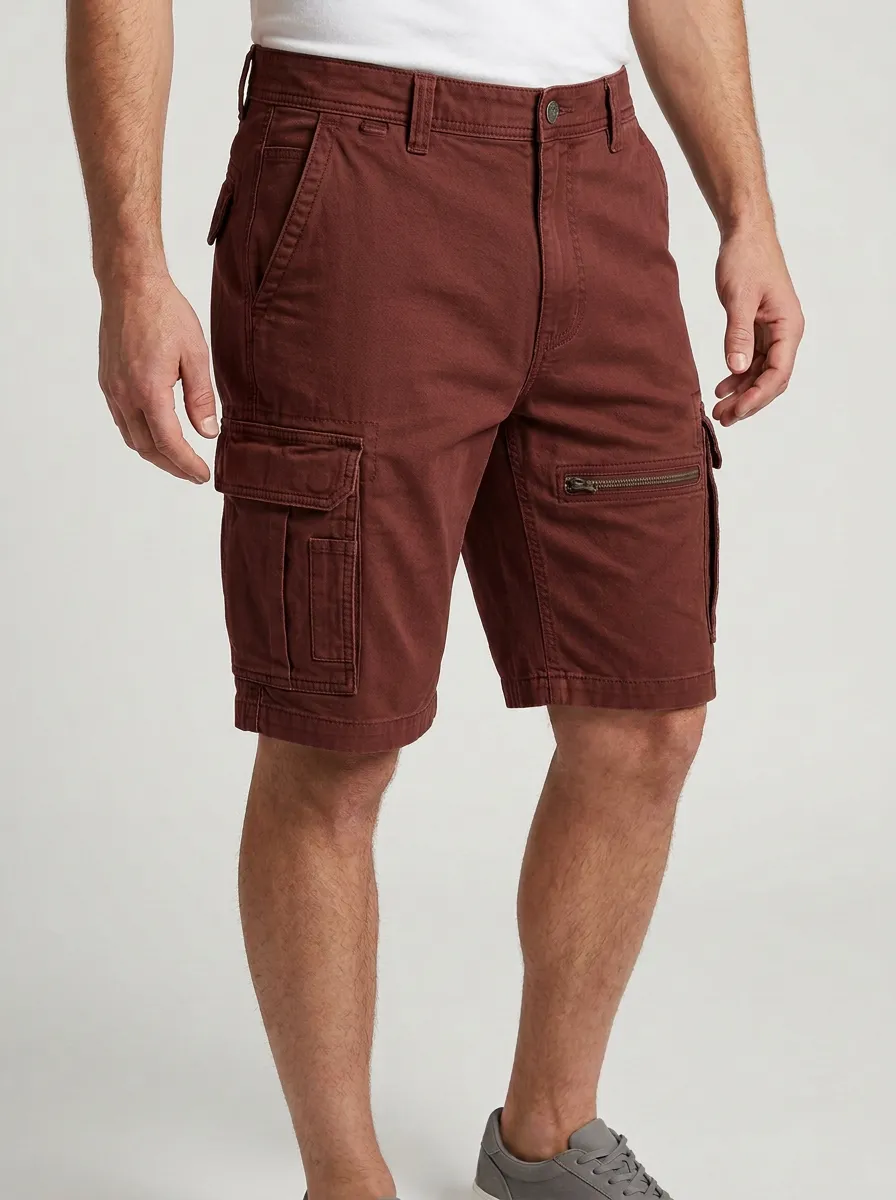 Men's Outdoor Utility Khaki Multi-Pocket Cargo Shorts