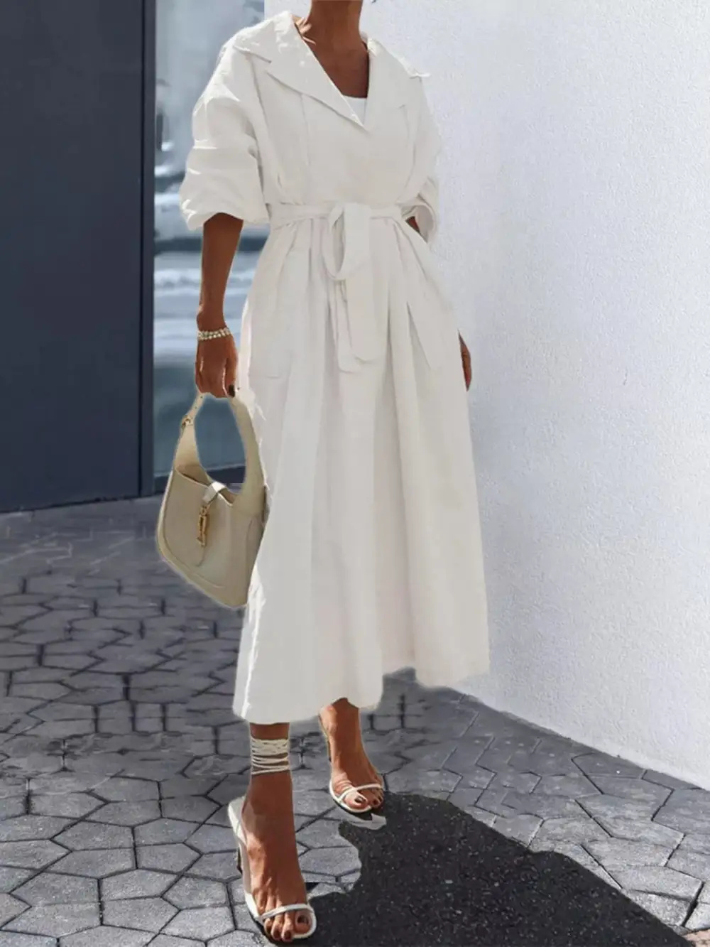 Layered Detail Tie Waist Midi Dress