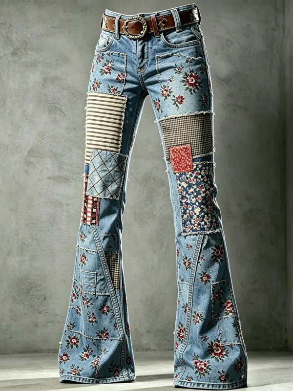 Women's Western Floral Denim Pants
