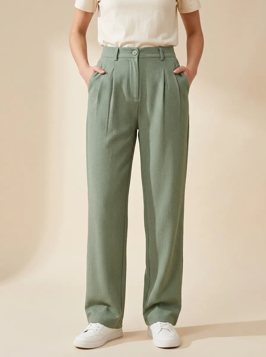 Women's Waffle Texture High-Waisted Casual Pants