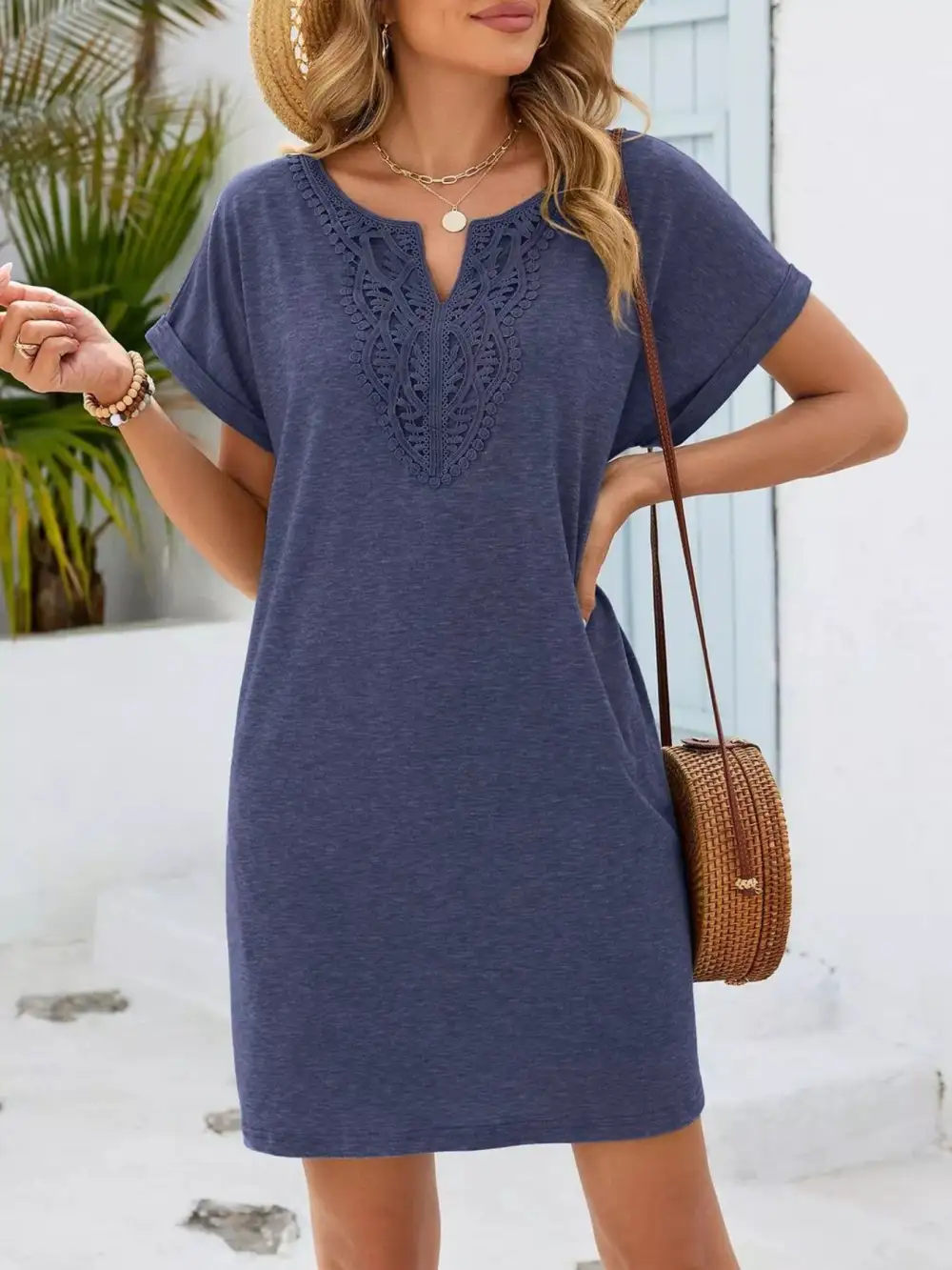 Polished Detail Lace Short Sleeve Dress
