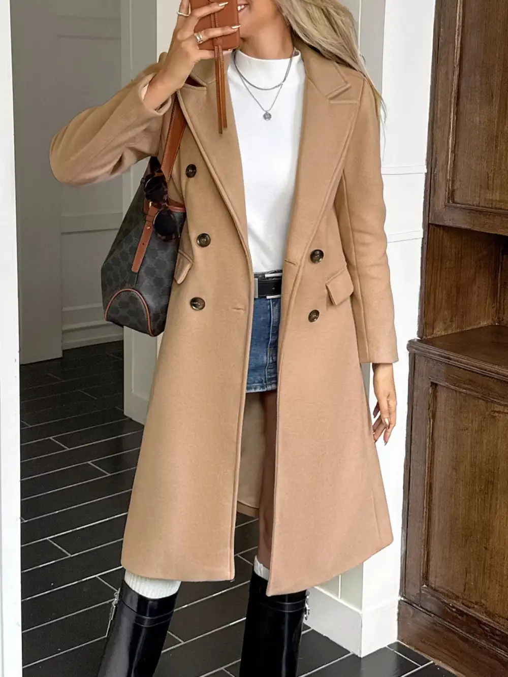Double-breasted Wool Blend Overcoat Jacket