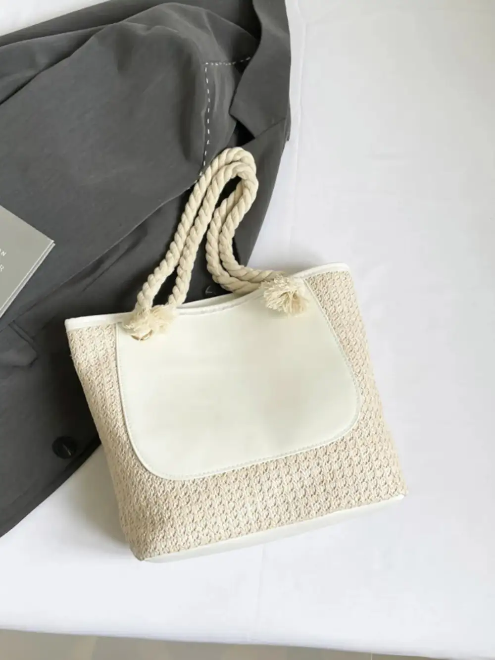 Rope Handle Woven Straw Tote Bag