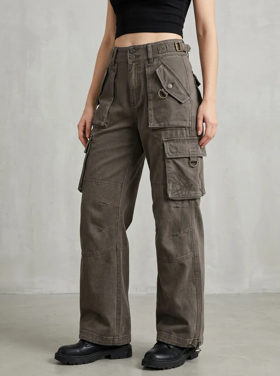 Streamlined Geometric Pattern Shape Women's Multi Pocket Cargo Pants