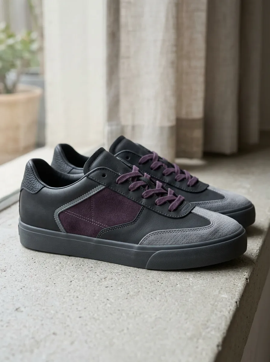 Women's Black Purple Suede Patchwork Casual Sneakers