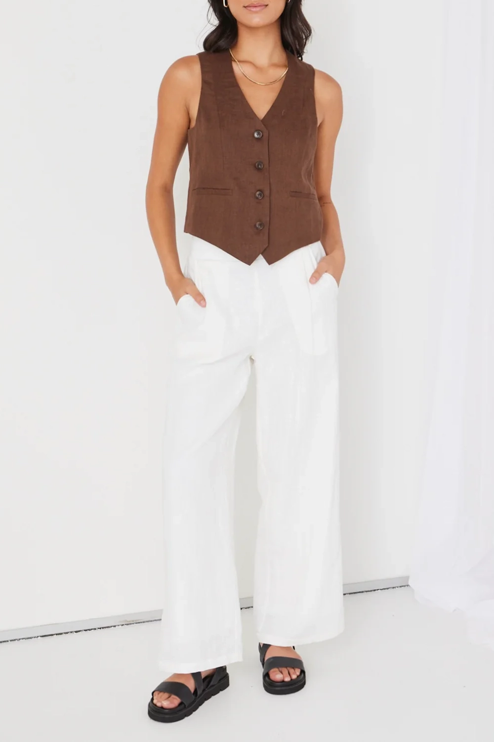 Espresso Linen Fitted Vest