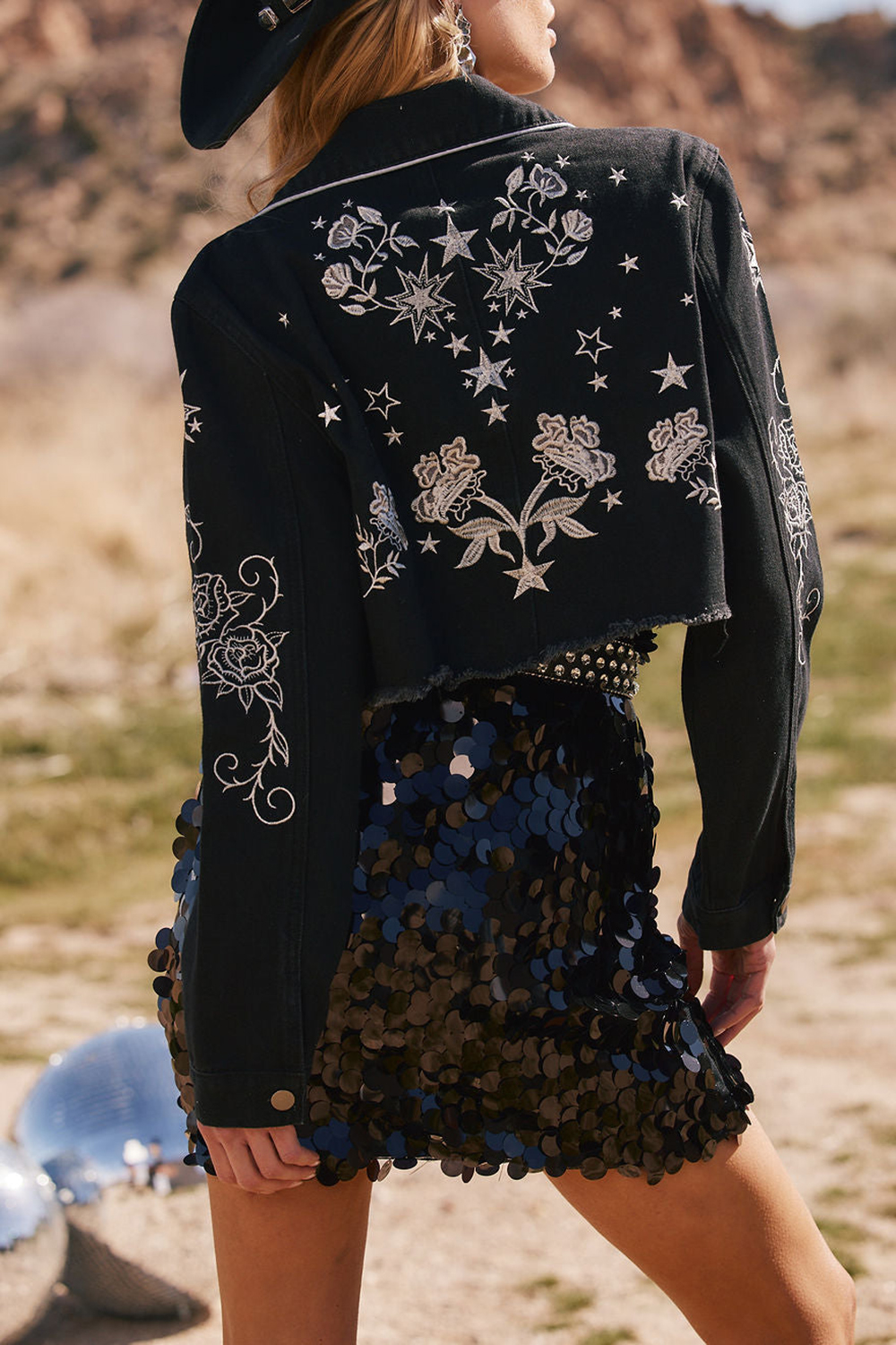 Black Embroidered Cropped Jacket