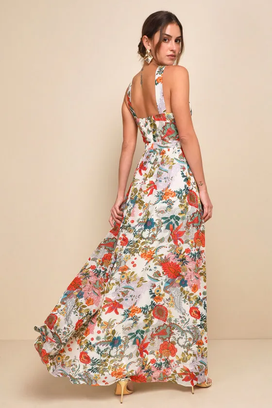 Lilja Blue Floral Print Maxi Dress