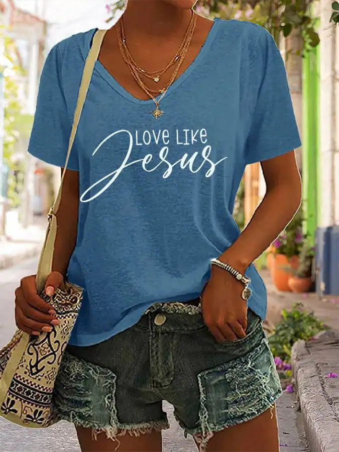 Women's Christian Love Like Jesus Print Casual T-Shirt