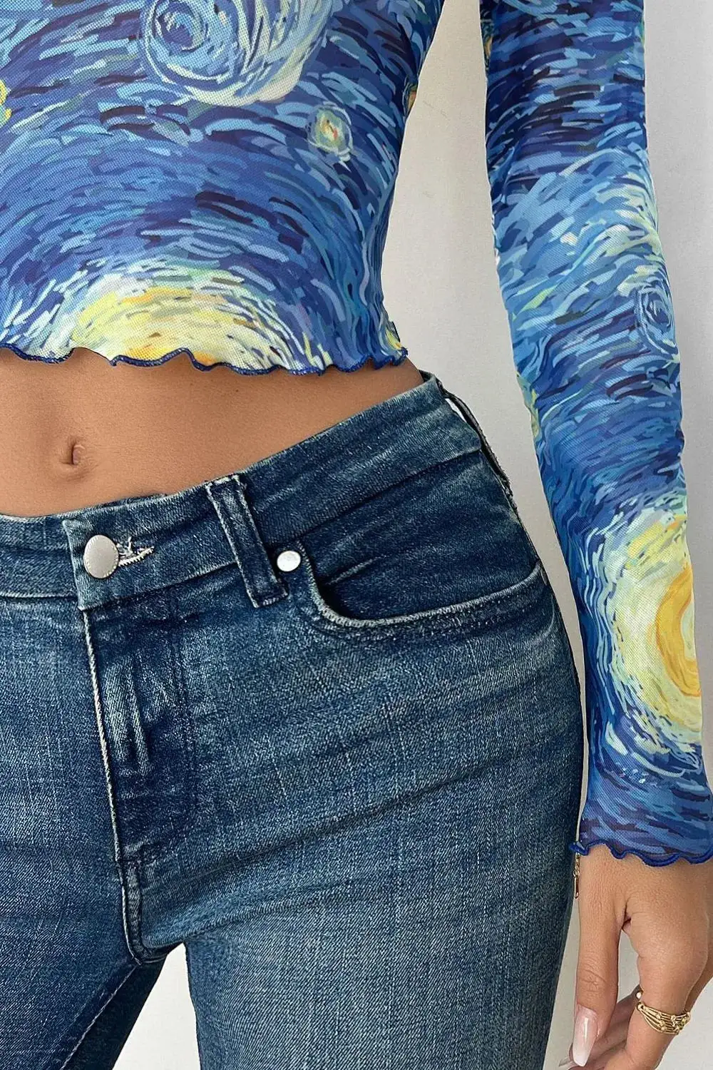 Starry Cropped Mesh T-Shirt