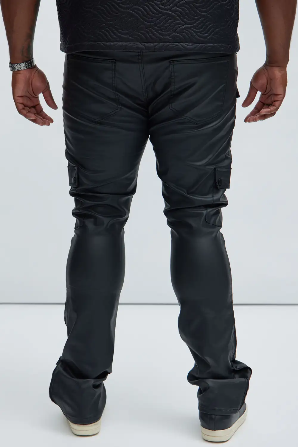 Waxed Cargo Zipper Flare Pants