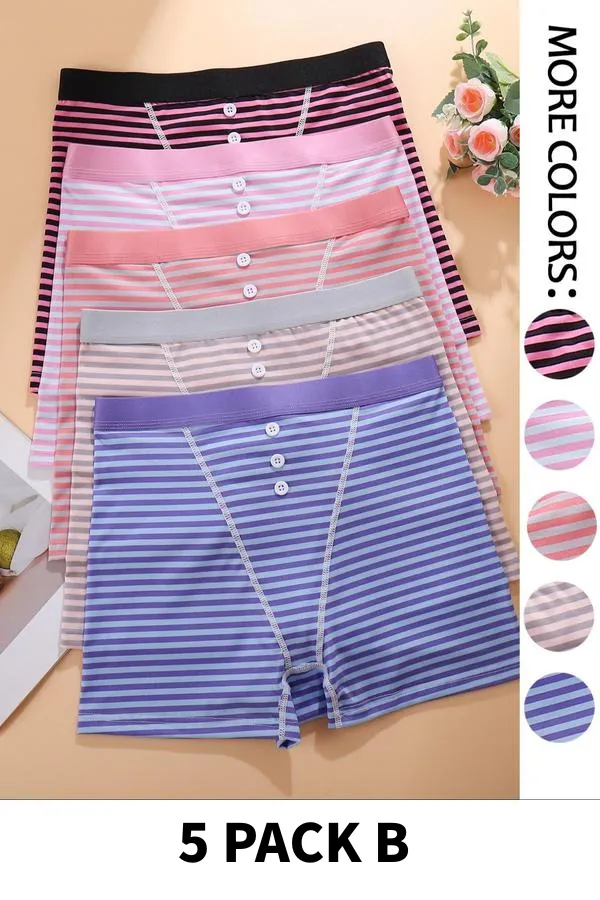 Women's Striped Print Boyshorts, Casual Comfy Breathable Panty for Daily Wear,