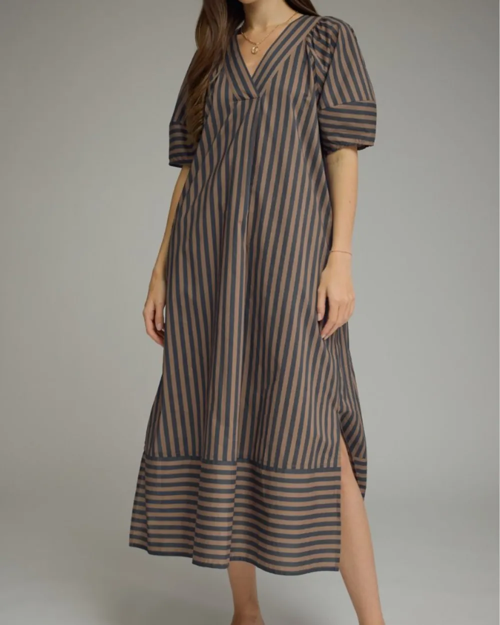Stripe Slit Midi Dress