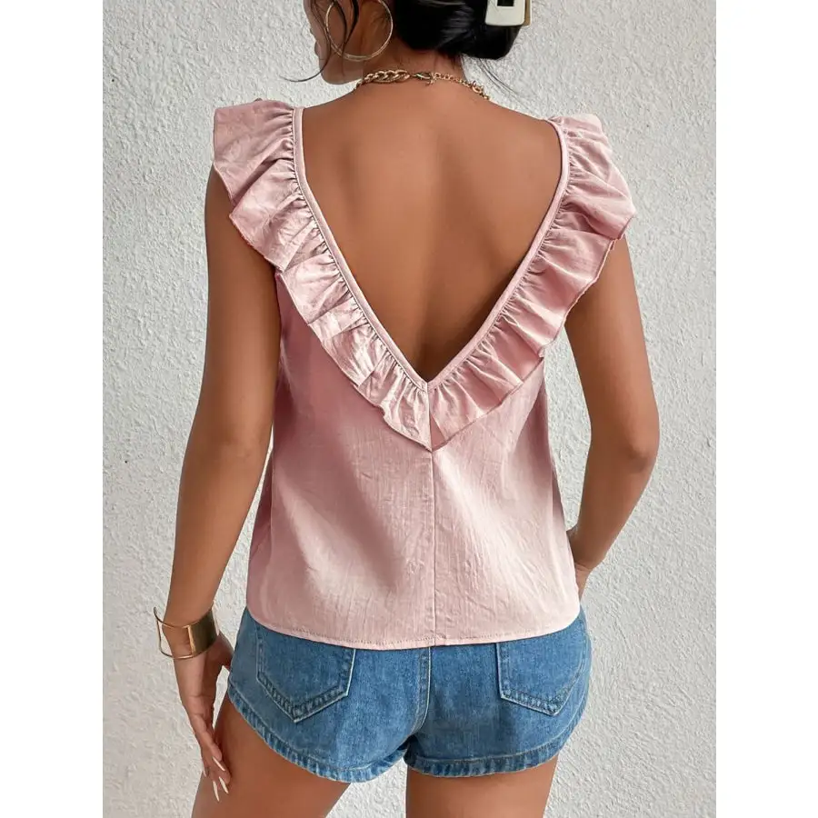 Backless Ruffled Scoop Neck Tank
